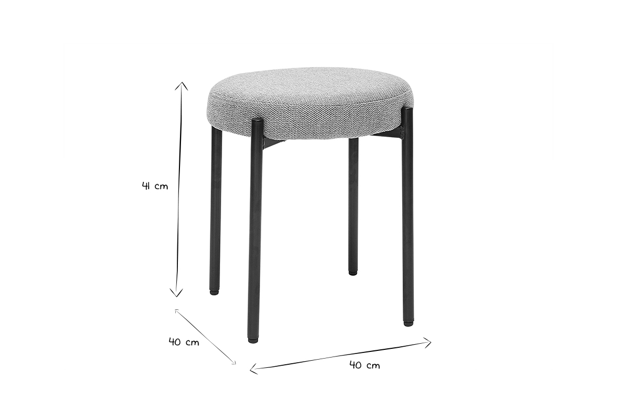 Tabouret bas empilable en tissu effet velours textur� gris clair et m�tal noir H41 cm KIKO