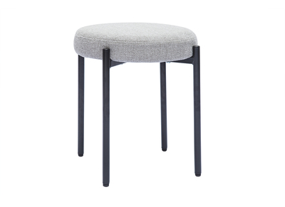 Tabouret bas empilable en tissu effet velours textur&eacute; gris clair et m&eacute;tal noir H41 cm KIKO