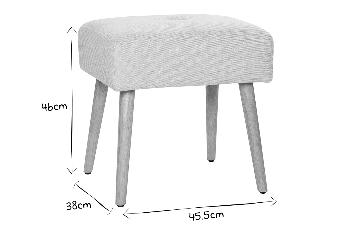 Tabouret bas en tissu effet velours textur� beige et bois clair massif H46 cm GUESTA