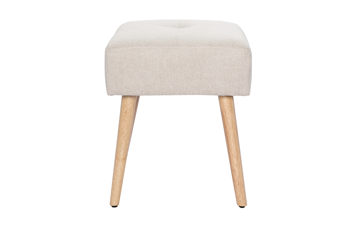 Tabouret bas en tissu effet velours textur� beige et bois clair massif H46 cm GUESTA