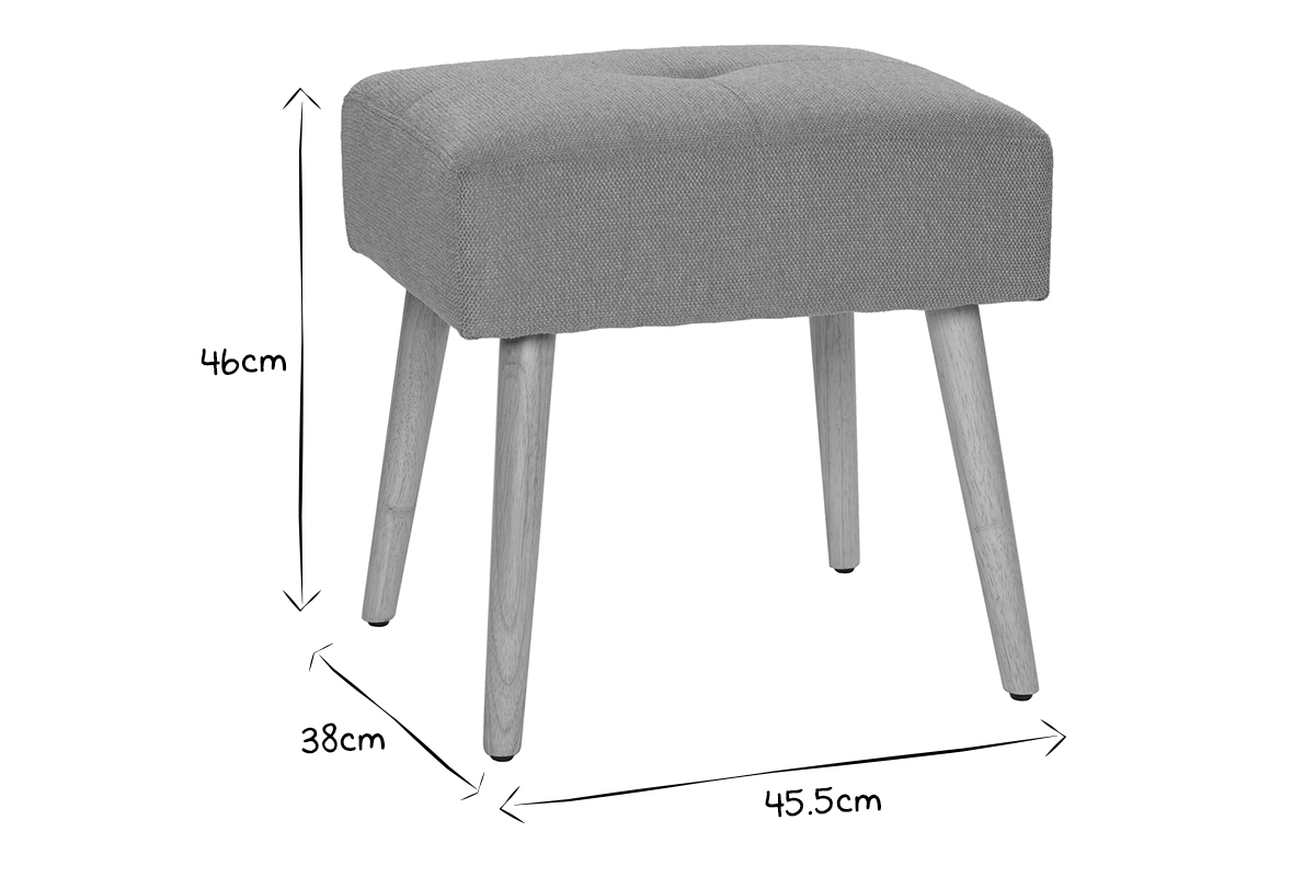 Tabouret bas en tissu effet velours textur� jaune moutarde et bois clair massif H46 cm GUESTA