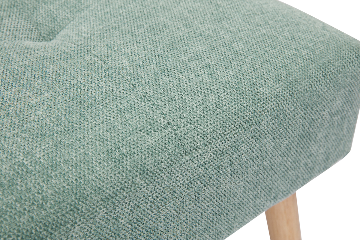 Tabouret bas en tissu effet velours textur� vert c�ladon et bois clair massif H46 cm GUESTA