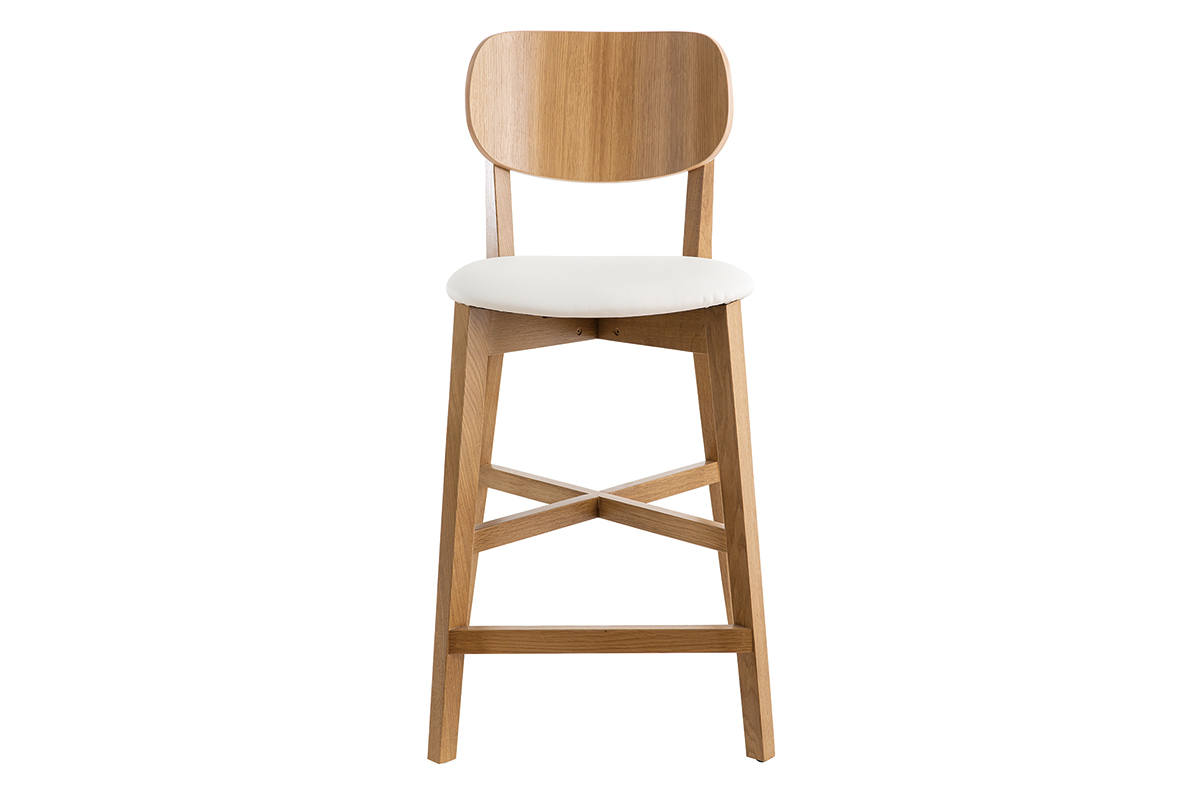 Tabouret de bar bois clair ch�ne et blanc H65 cm LUCIA