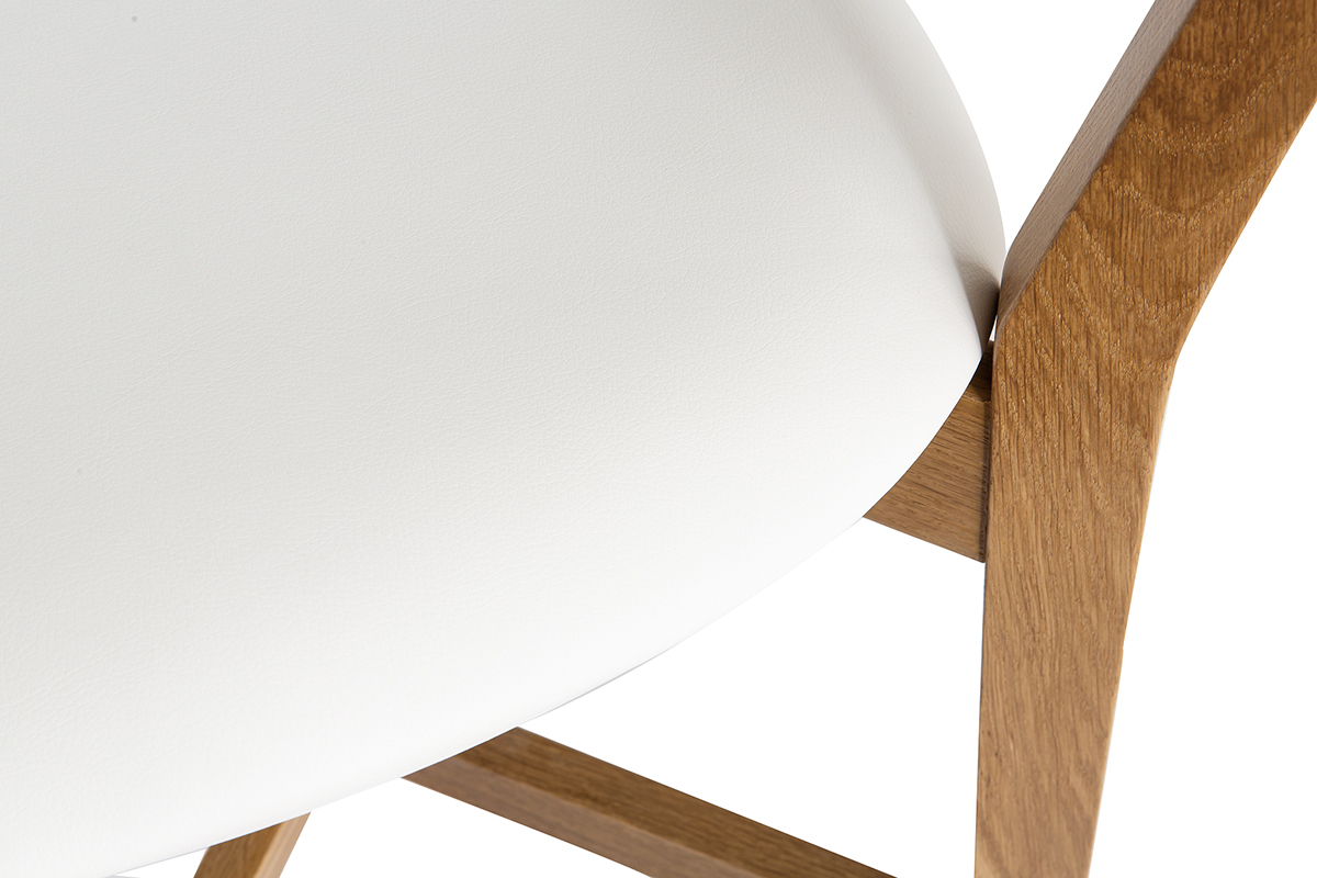 Tabouret de bar bois clair ch�ne et blanc H65 cm LUCIA