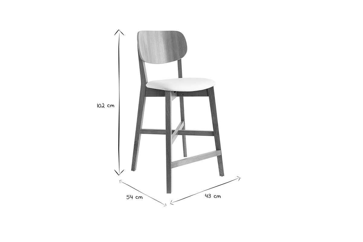 Tabouret de bar bois clair ch�ne et blanc H65 cm LUCIA
