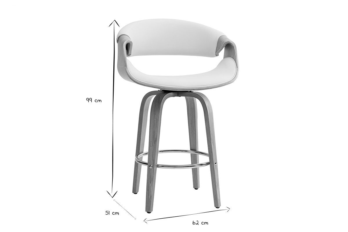Tabouret de bar design blanc et bois clair 68 cm ARAMIS