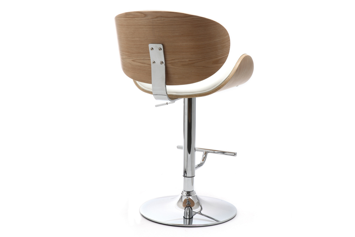 Tabouret de bar blanc et bois clair WALNUT, vue de dos.