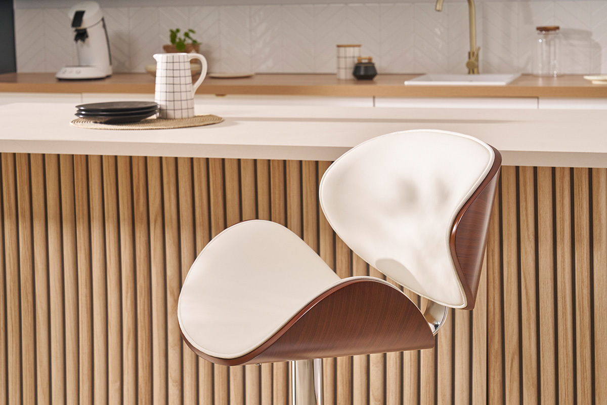 Tabouret de bar design blanc et bois fonc� WALNUT