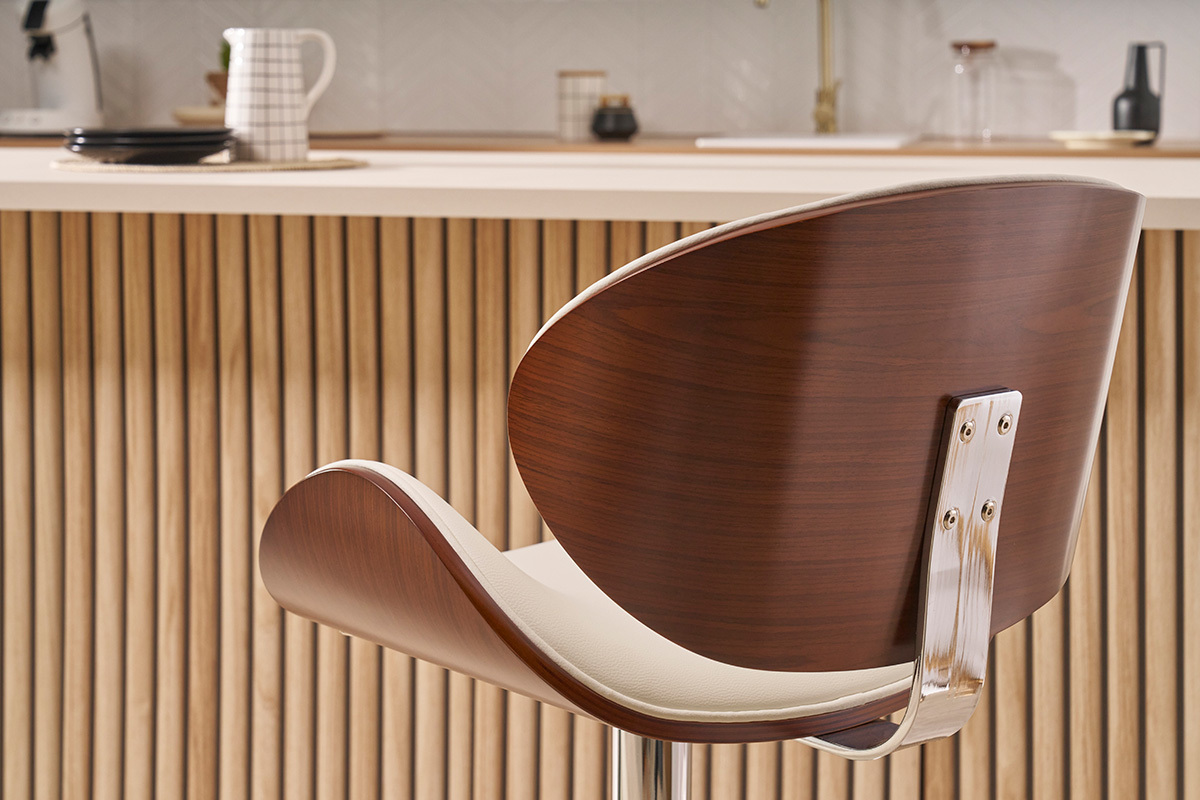 Tabouret de bar design blanc et bois fonc� WALNUT