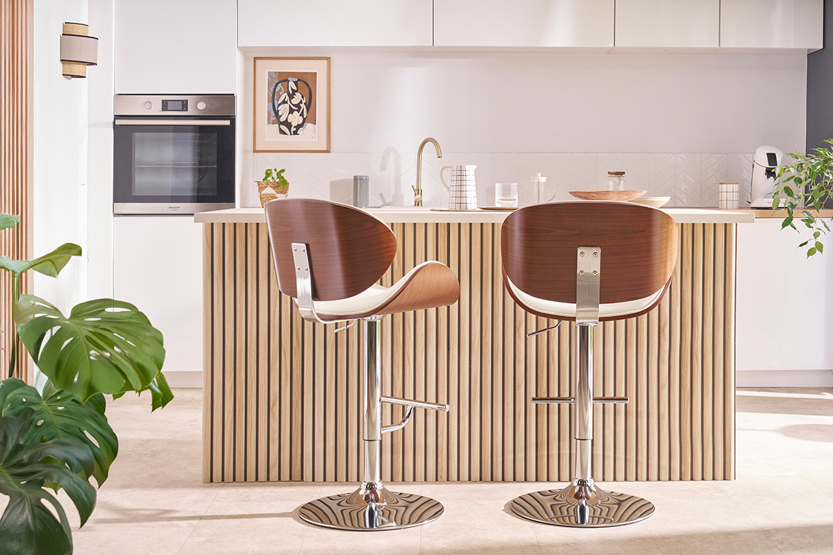 Tabouret de bar design blanc et bois fonc� WALNUT