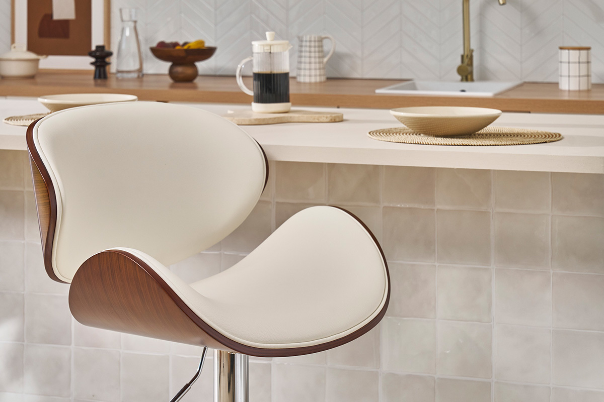 Tabouret de bar design blanc et bois fonc� WALNUT