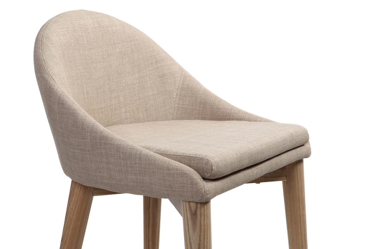 Tabouret de bar design en tissu beige et bois clair H66.5 cm DALIA
