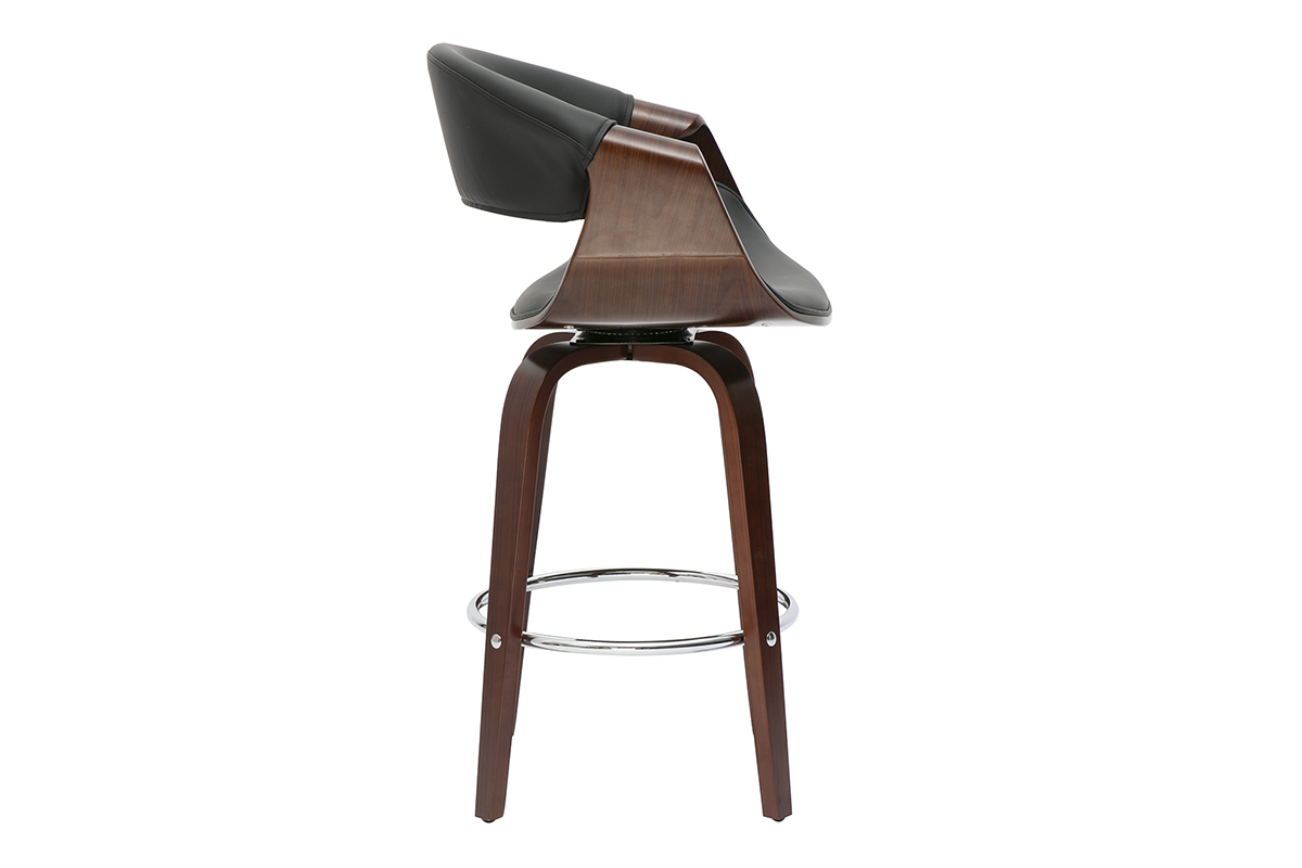 Tabouret de bar design noir et bois fonc� 65 cm pivotant 360� ARAMIS