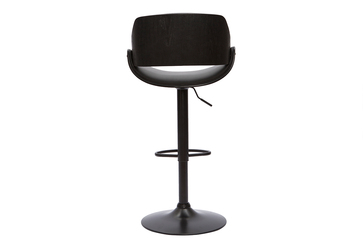 Tabouret de bar noir CLASH vue arri�re, r�glable et pivotant, avec repose-pied.