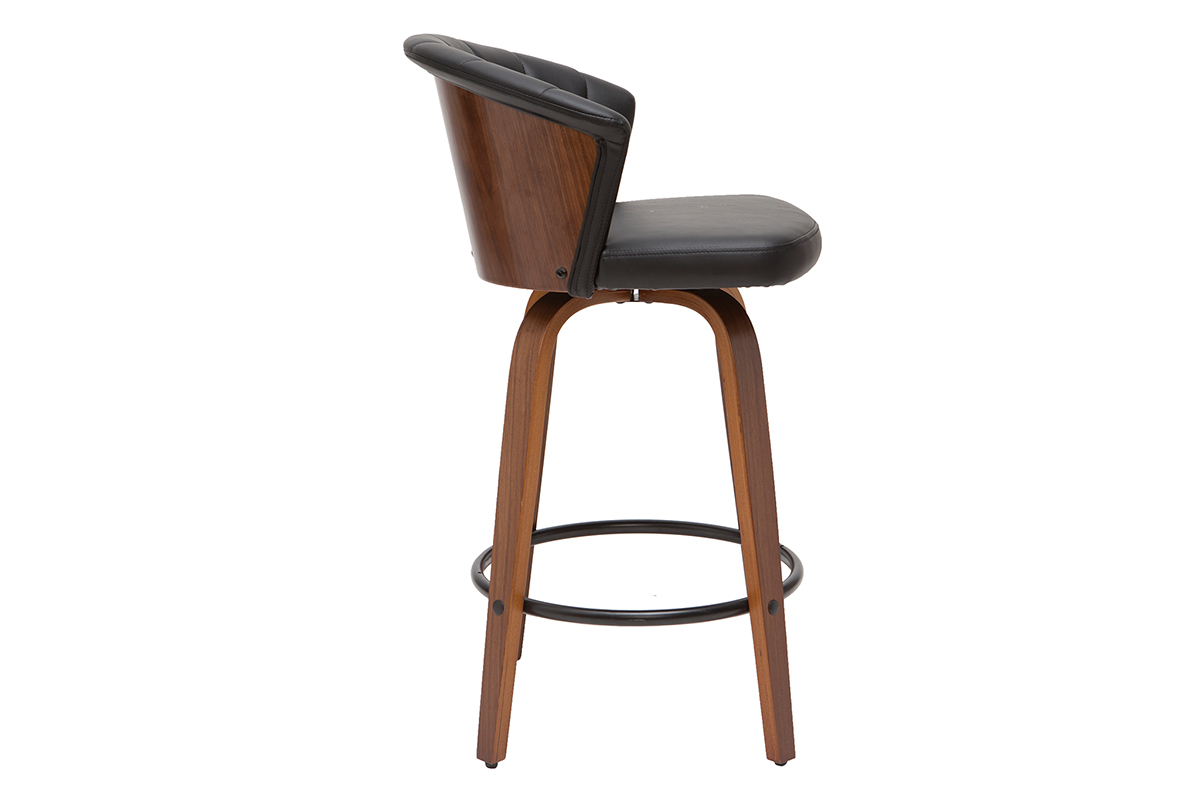 Tabouret de bar design pivotant noir et bois fonc� H65cm ALBIN