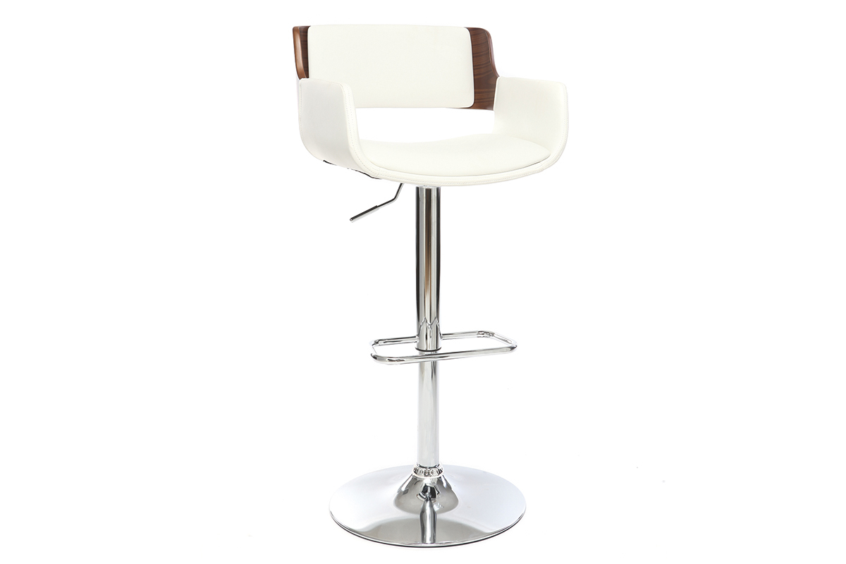 Tabouret de bar design polyur�thane blanc et bois fonc� RAY