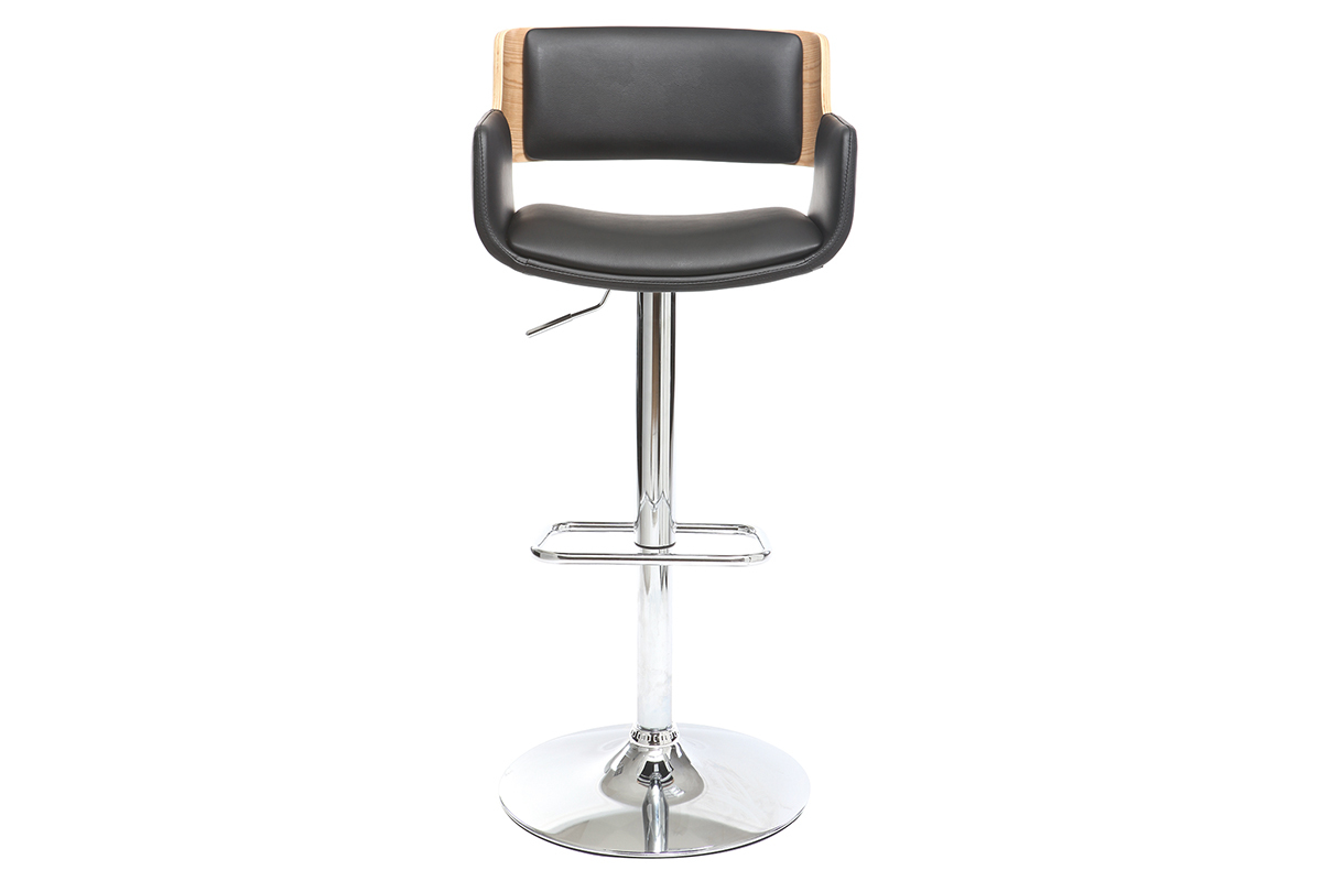 Tabouret de bar design polyur�thane noir et bois clair RAY