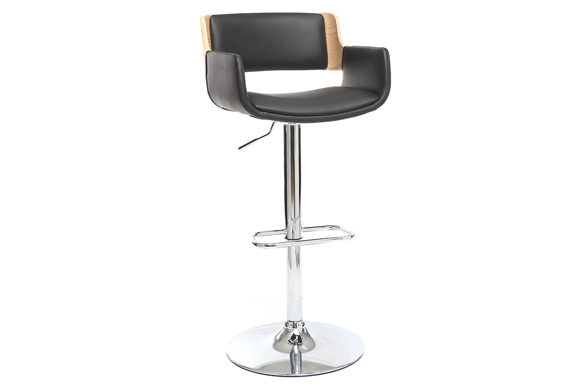 Tabouret de bar design polyur�thane noir et bois clair RAY