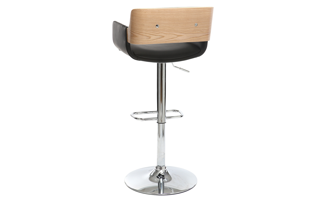 Tabouret de bar design polyur�thane noir et bois clair RAY