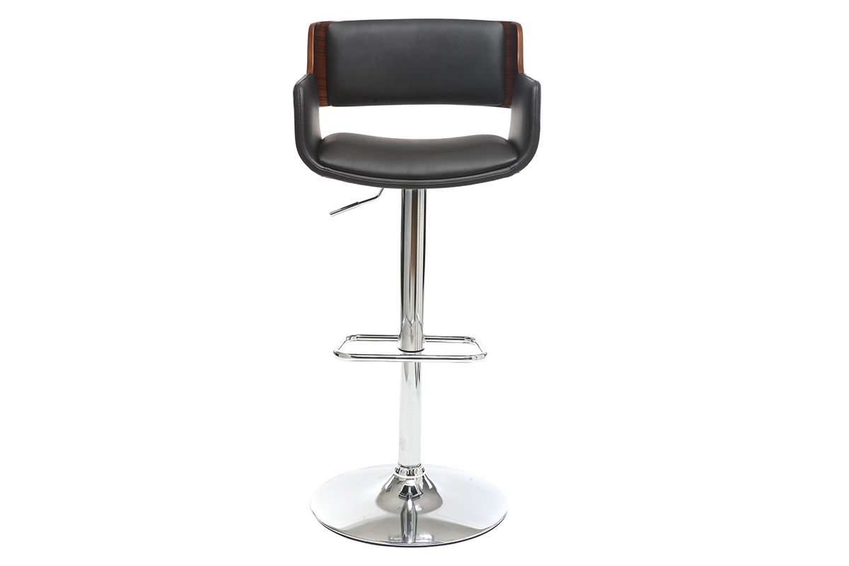 Tabouret de bar design polyur�thane noir et bois fonc� RAY