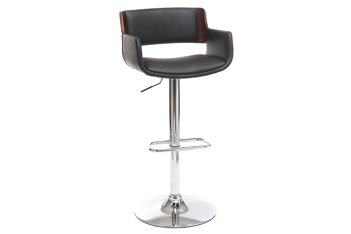 Tabouret de bar design polyur�thane noir et bois fonc� RAY