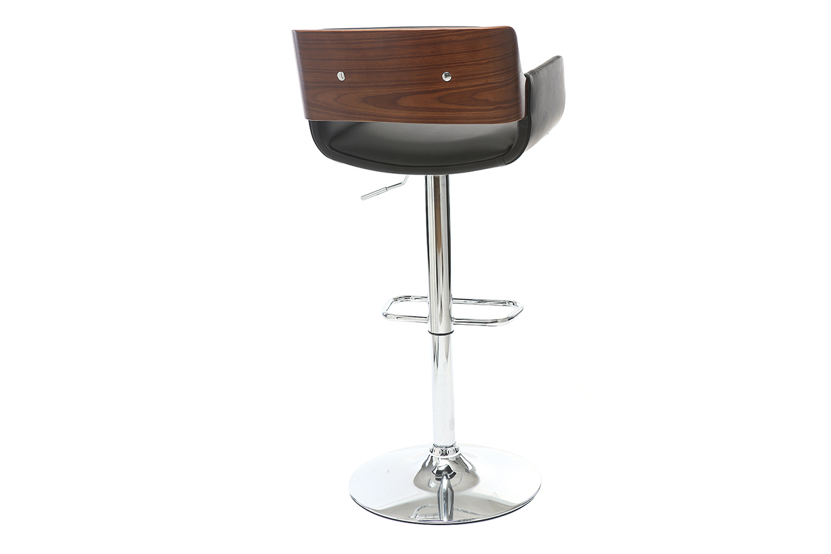 Tabouret de bar design polyur�thane noir et bois fonc� RAY