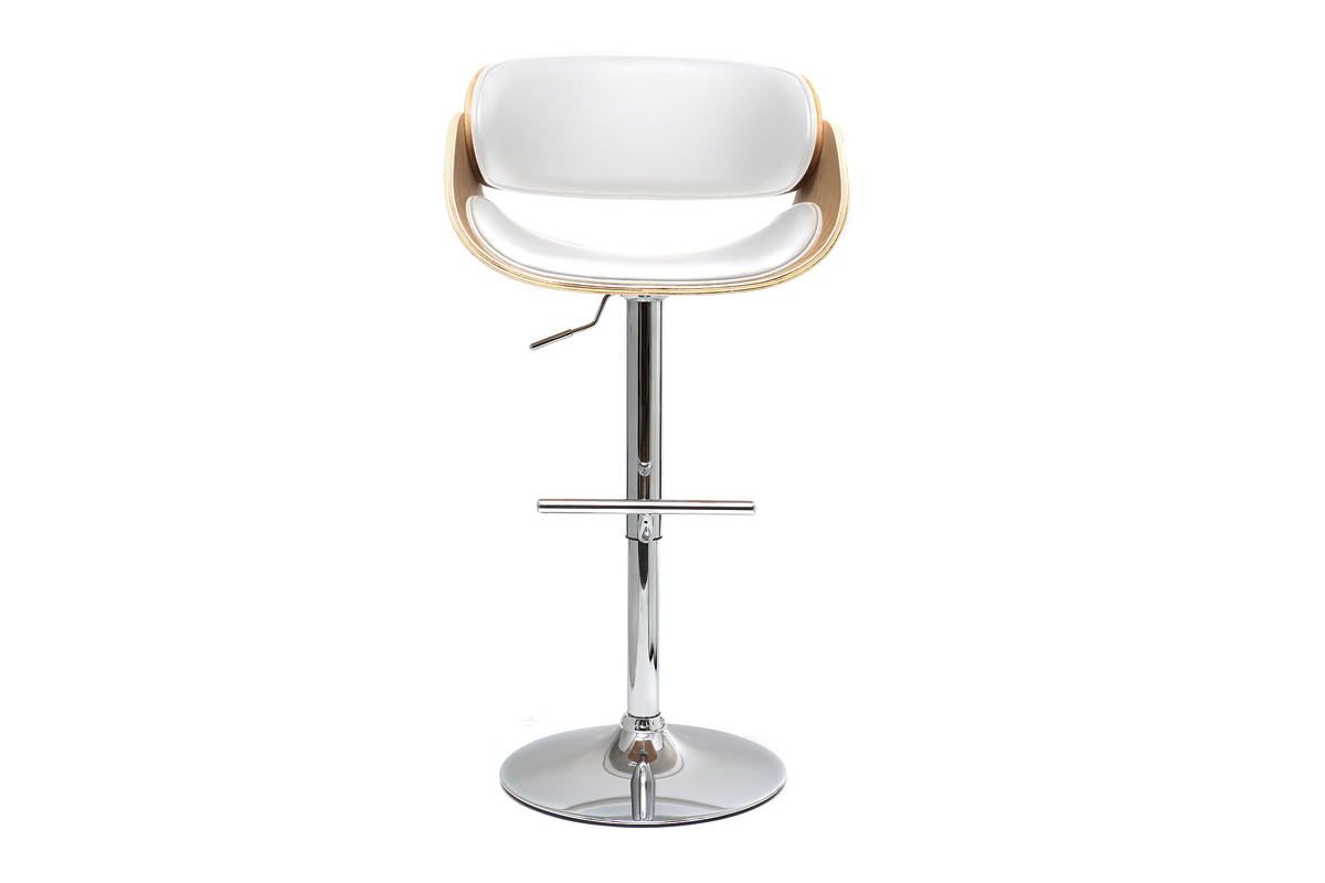 Tabouret de bar design r�glable blanc et bois clair BENT