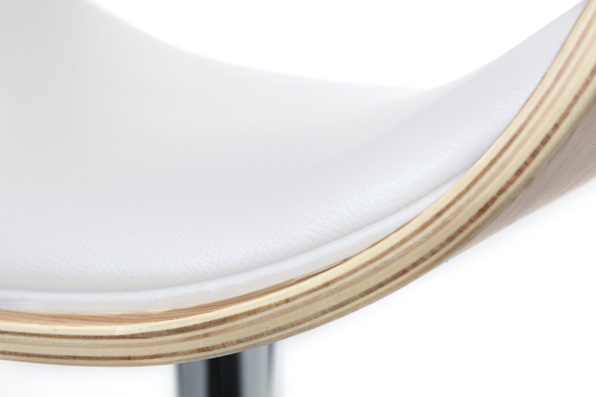 Tabouret de bar design r�glable blanc et bois clair BENT