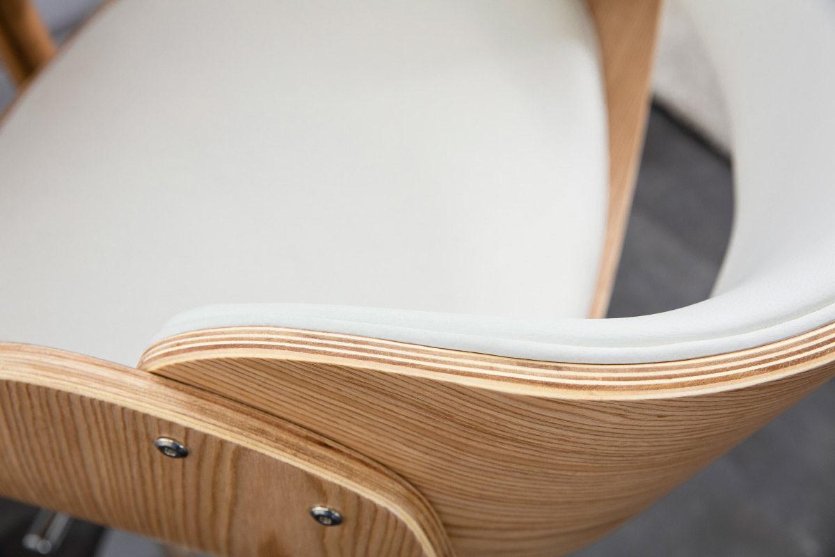 Tabouret de bar design r�glable blanc et bois clair BENT