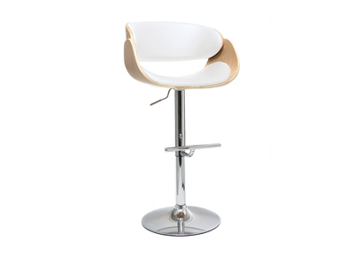 Tabouret de bar design r&eacute;glable blanc et bois clair BENT