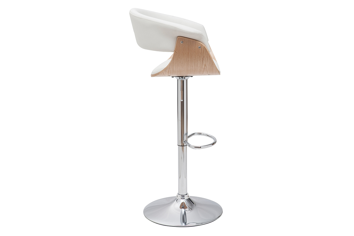 Tabouret de bar design r�glable blanc et bois clair OKTAV