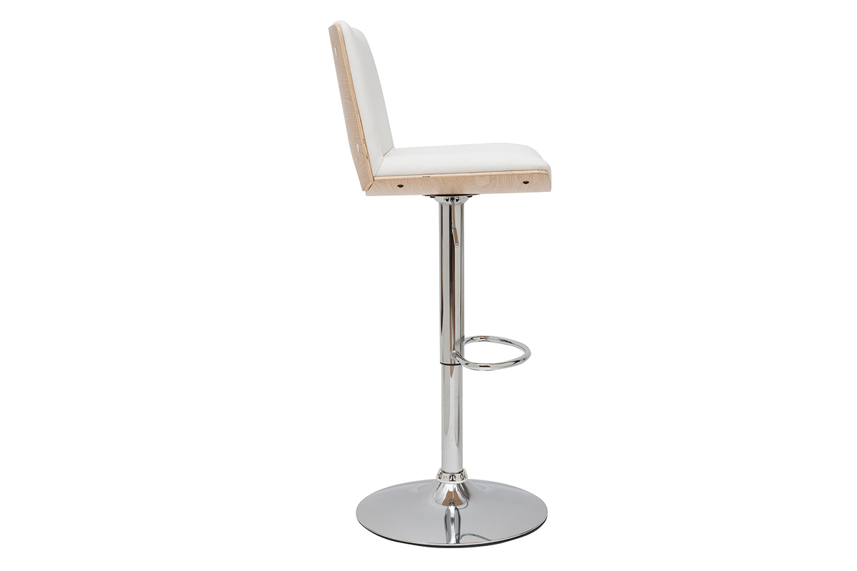 Tabouret de bar blanc et bois clair PANACH, vue de profil.