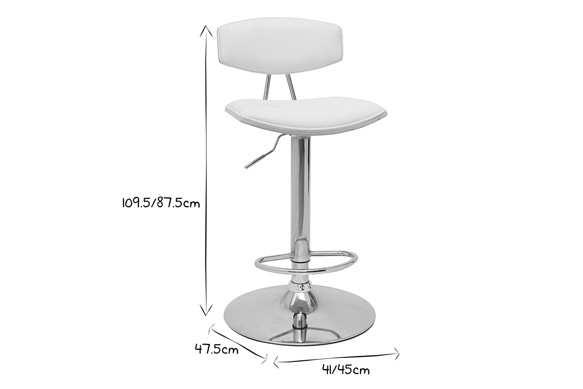 Dimensions du tabouret de bar r�glable Vasco en noir et blanc, vue de face.