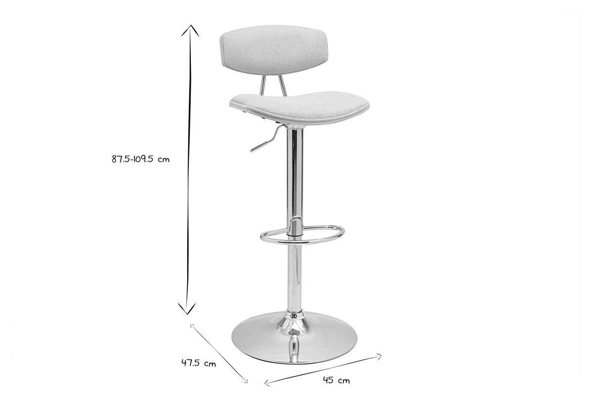 Tabouret de bar design r�glable en tissu effet velours textur� beige et m�tal VASCO