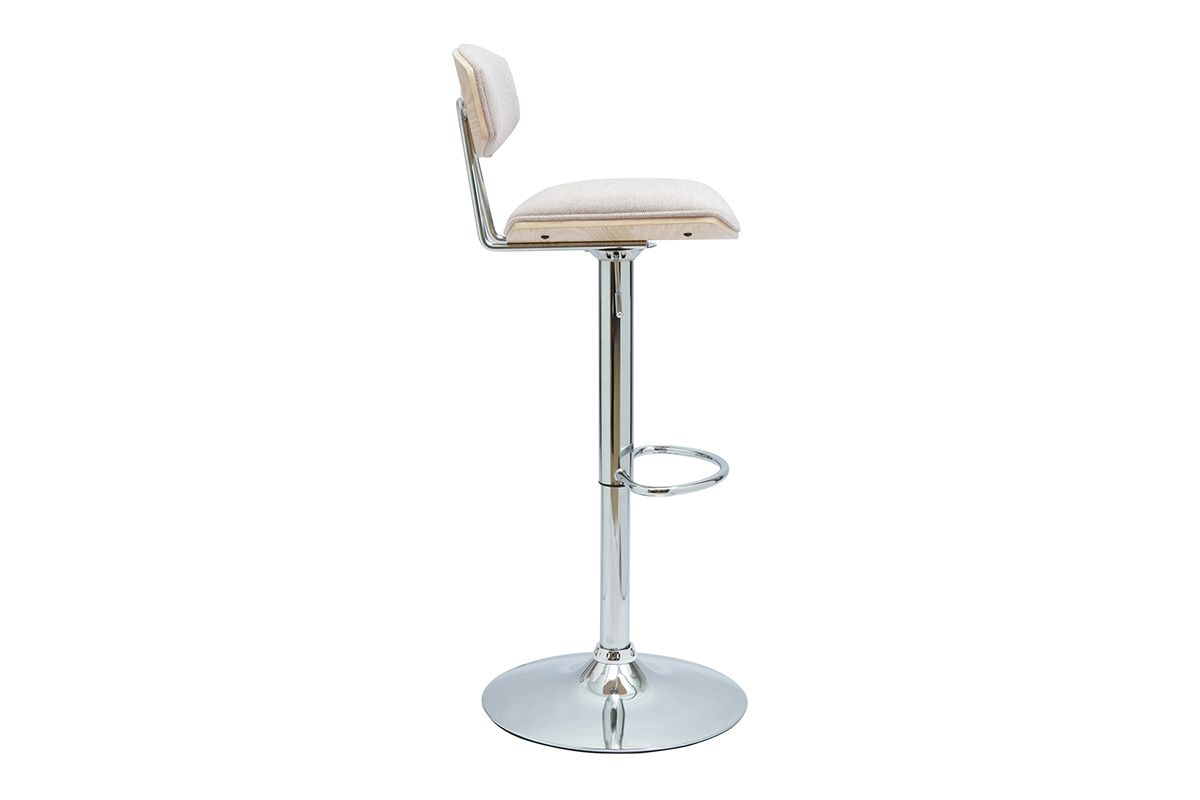 Tabouret de bar design r�glable en tissu effet velours textur� beige et m�tal VASCO