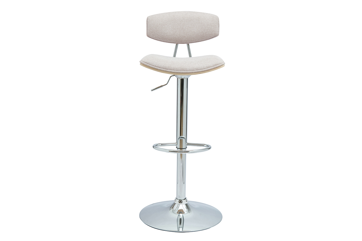 Tabouret de bar design r�glable en tissu effet velours textur� beige et m�tal VASCO