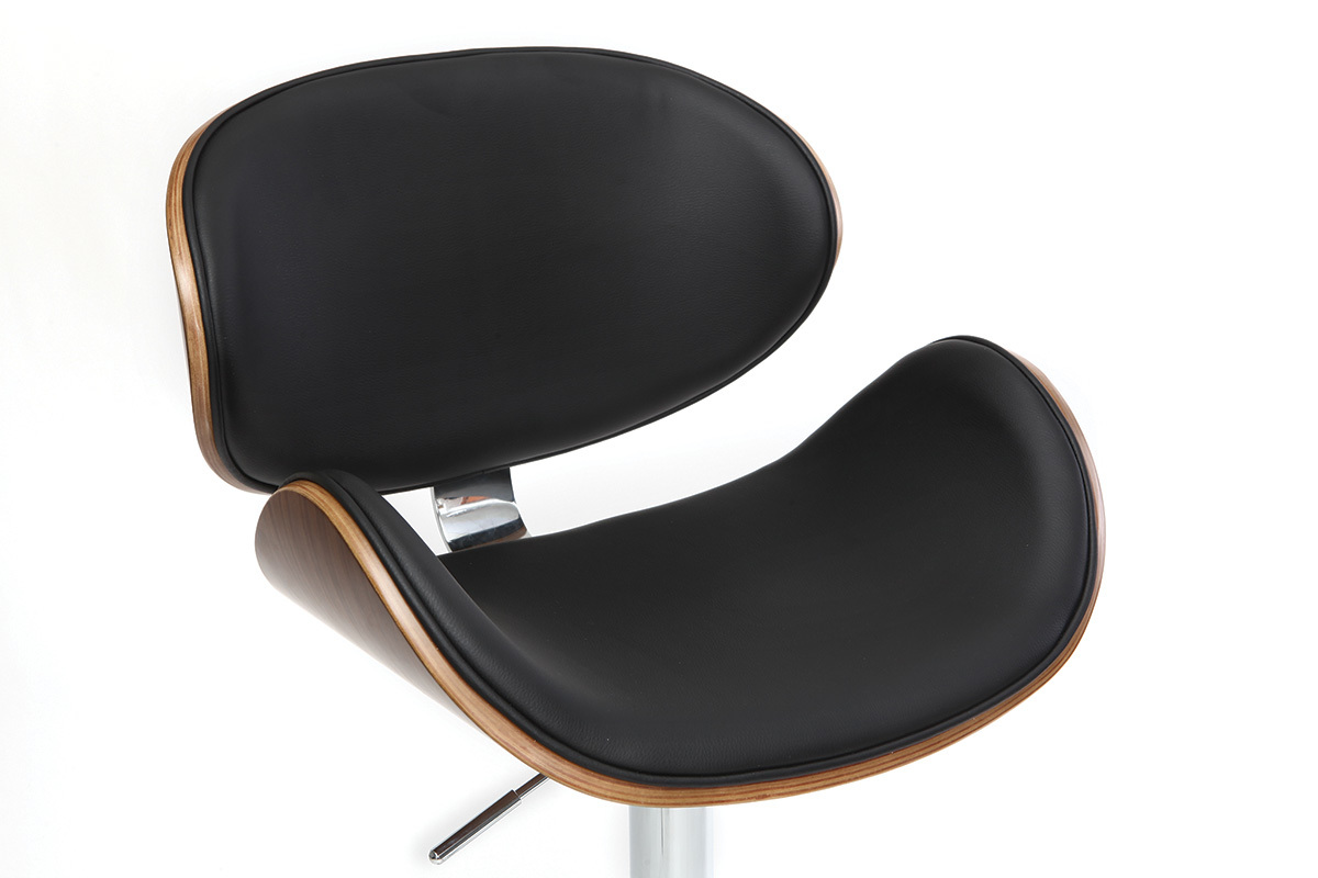 Tabouret de bar design noir et bois fonc�, vue de dessus.