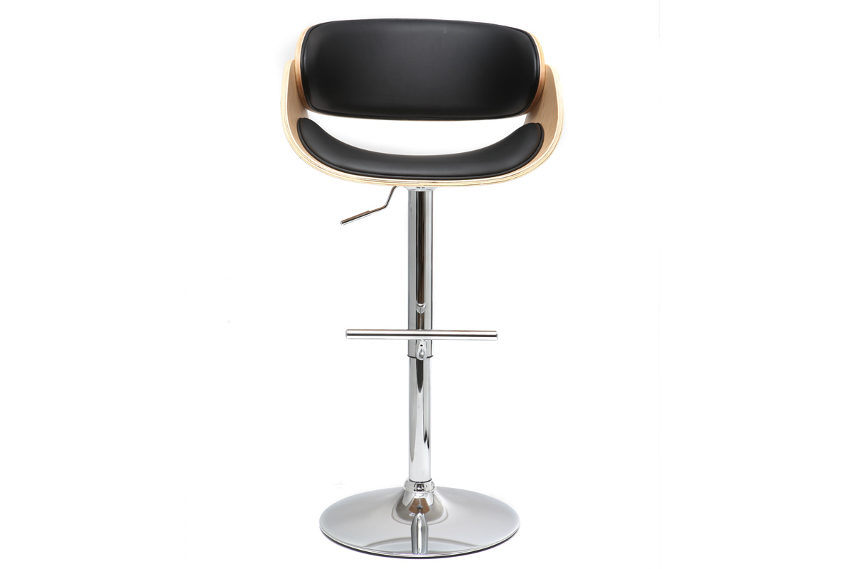 Tabouret de bar design r�glable noir et bois clair BENT