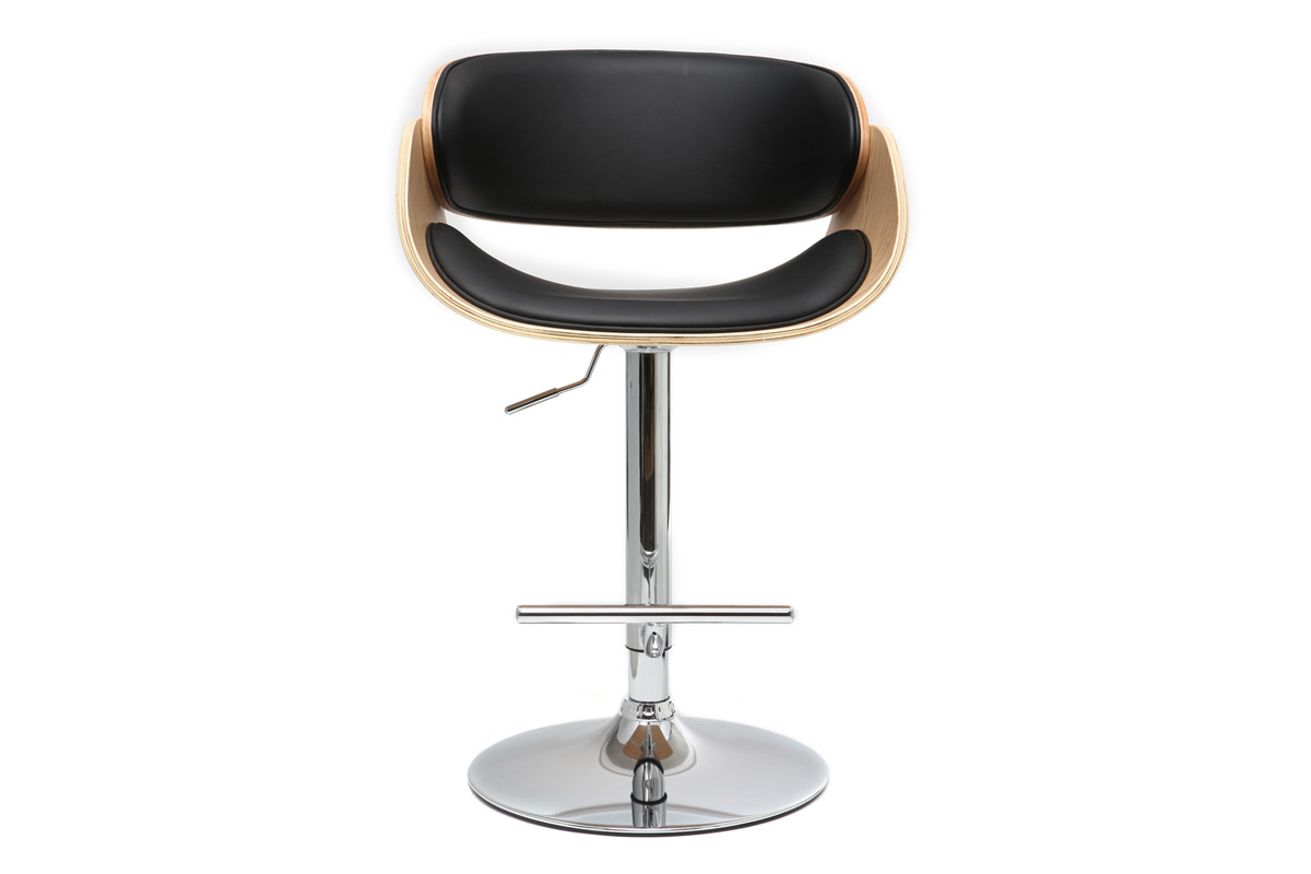 Tabouret de bar design r�glable noir et bois clair BENT