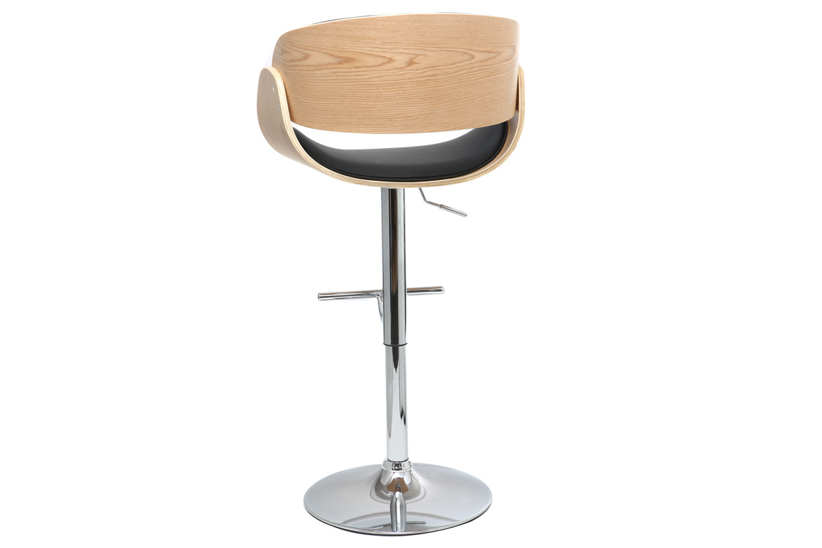 Tabouret de bar design r�glable noir et bois clair BENT
