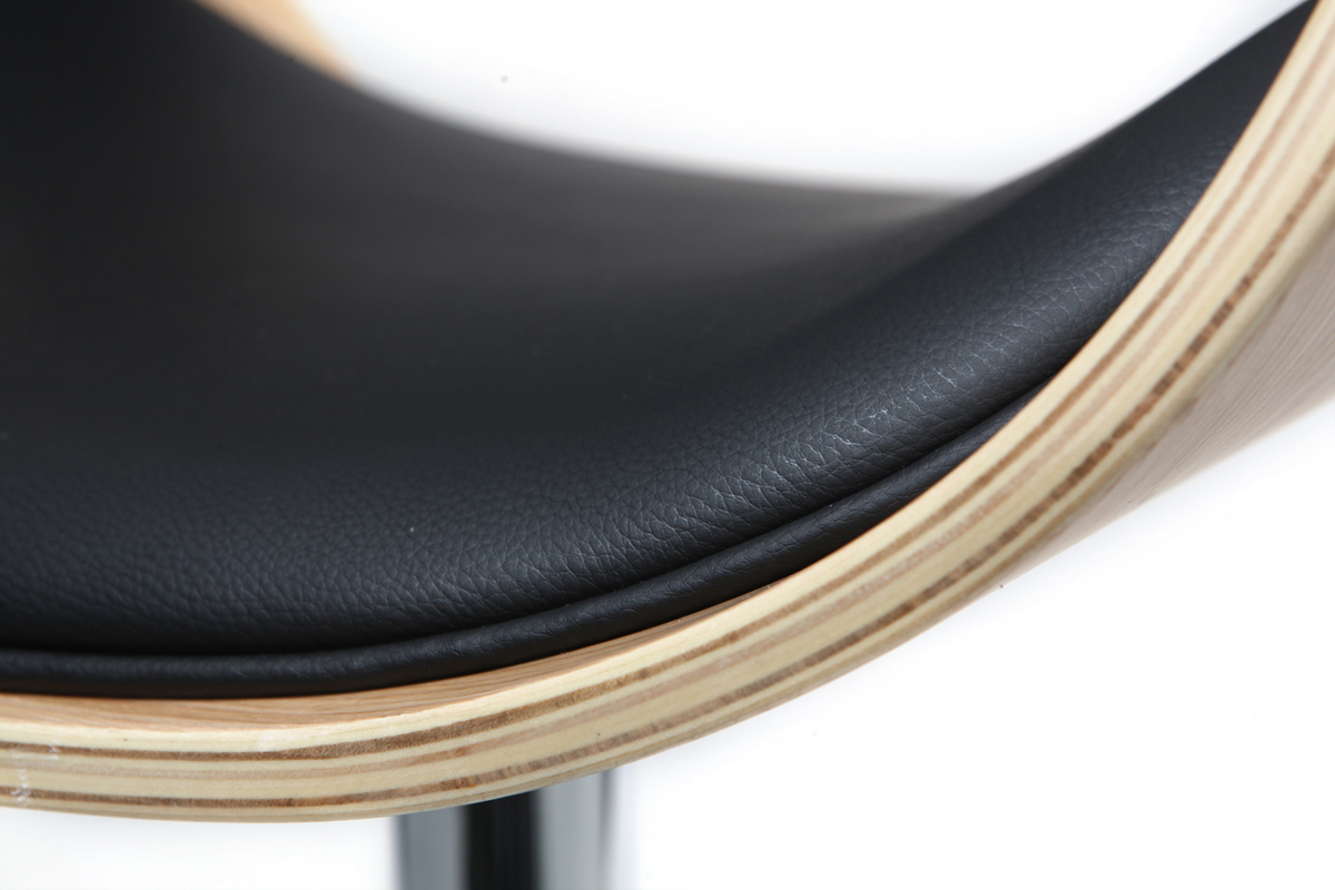 Tabouret de bar design r�glable noir et bois clair BENT