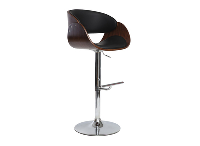 Tabouret de bar design r&eacute;glable noir et bois fonc&eacute; BENT