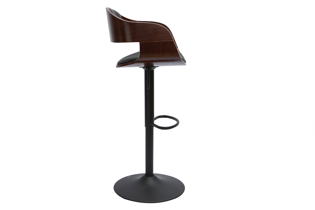 Tabouret de bar design r�glable noir et bois fonc� EUSTACHE