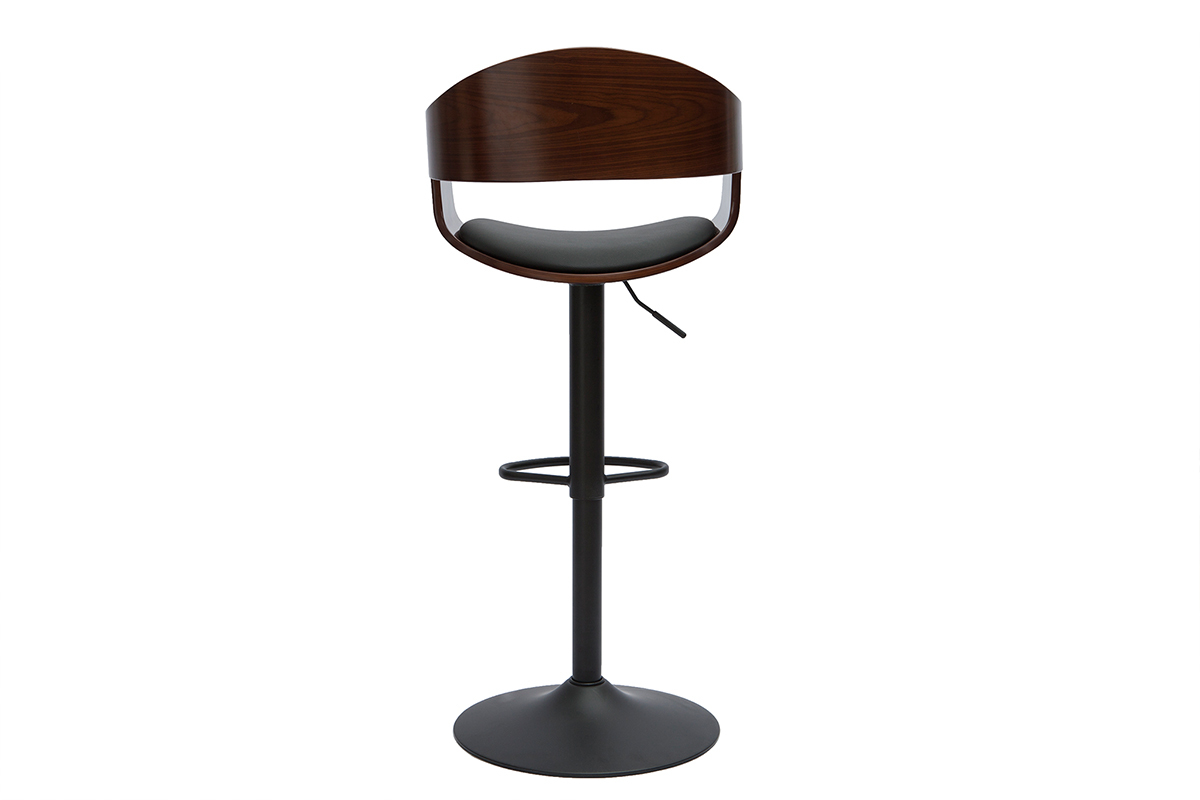Tabouret de bar design r�glable noir et bois fonc� EUSTACHE