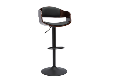 Tabouret de bar design r&eacute;glable noir et bois fonc&eacute; EUSTACHE
