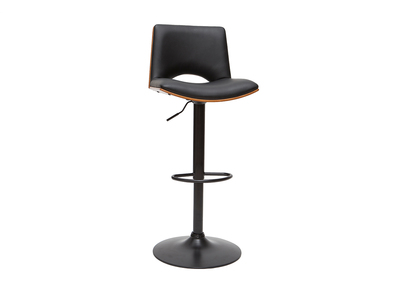 Tabouret de bar design r&eacute;glable noir et bois fonc&eacute; PANACH