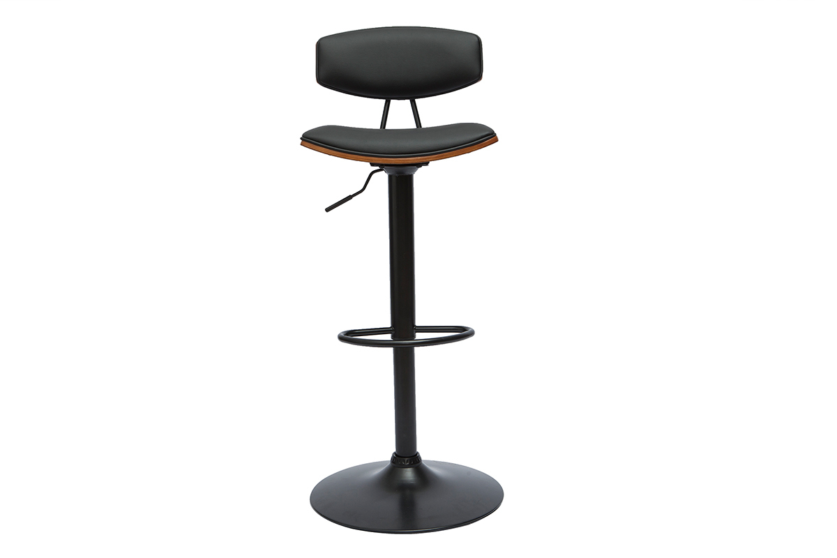 Tabouret de bar design r�glable noir et bois fonc� VASCO