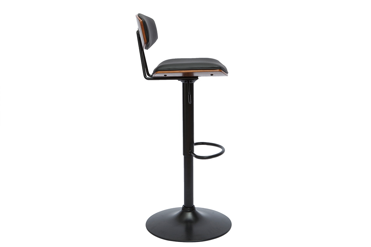 Tabouret de bar design r�glable noir et bois fonc� VASCO