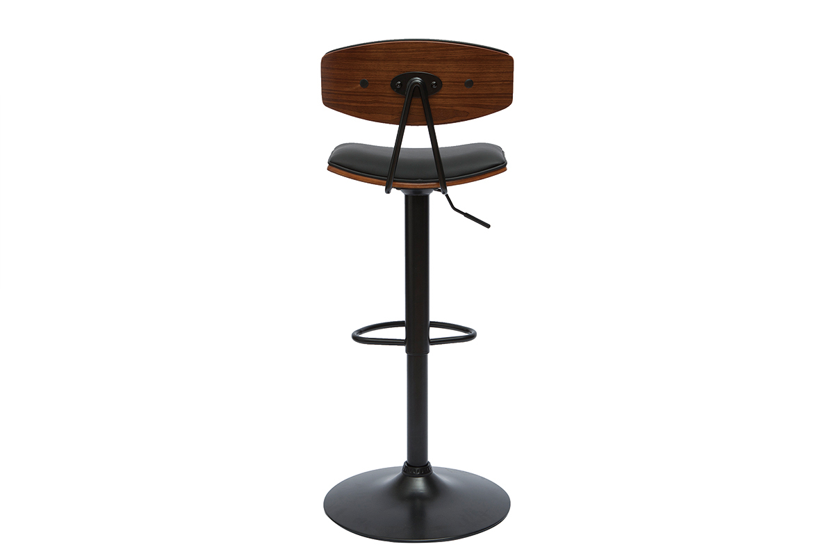 Tabouret de bar design r�glable noir et bois fonc� VASCO