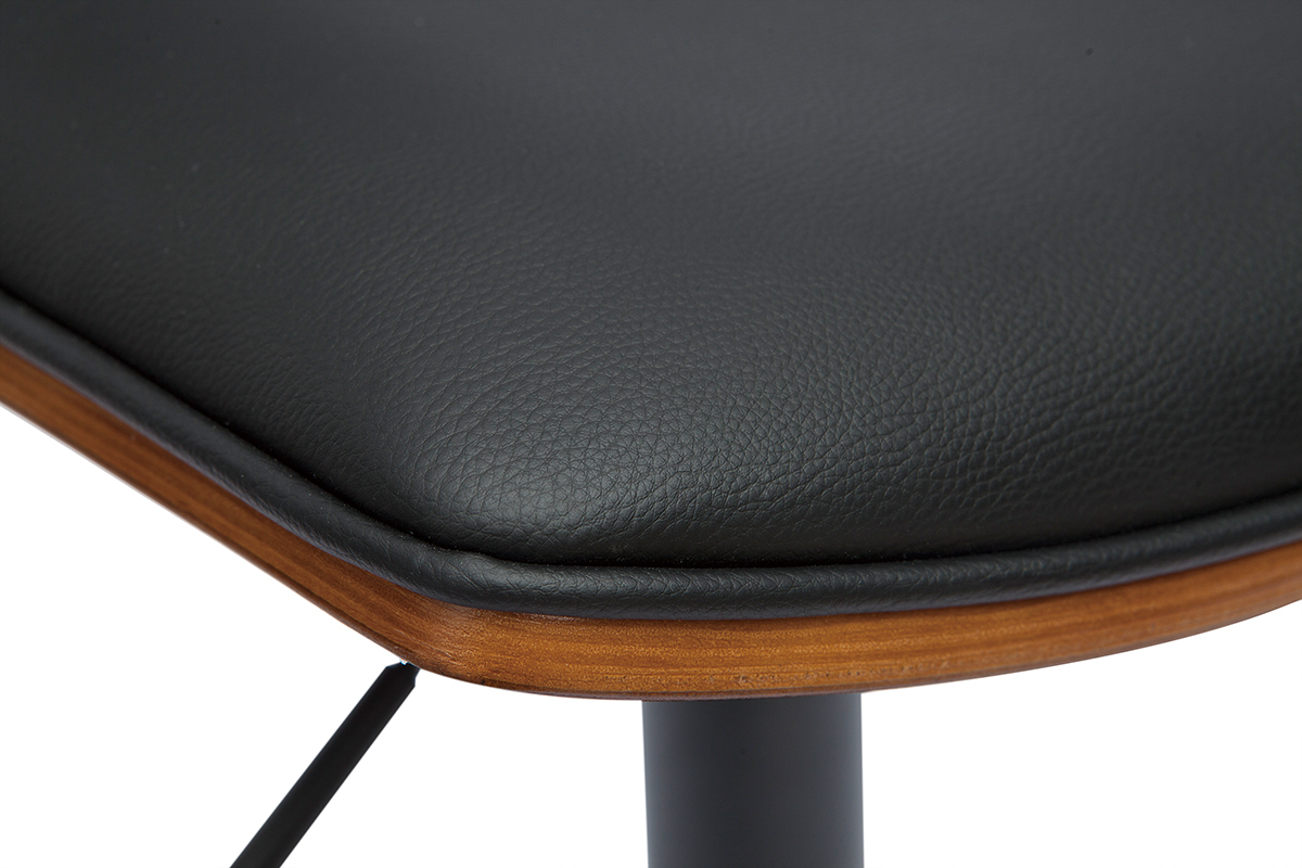 Tabouret de bar design r�glable noir et bois fonc� VASCO